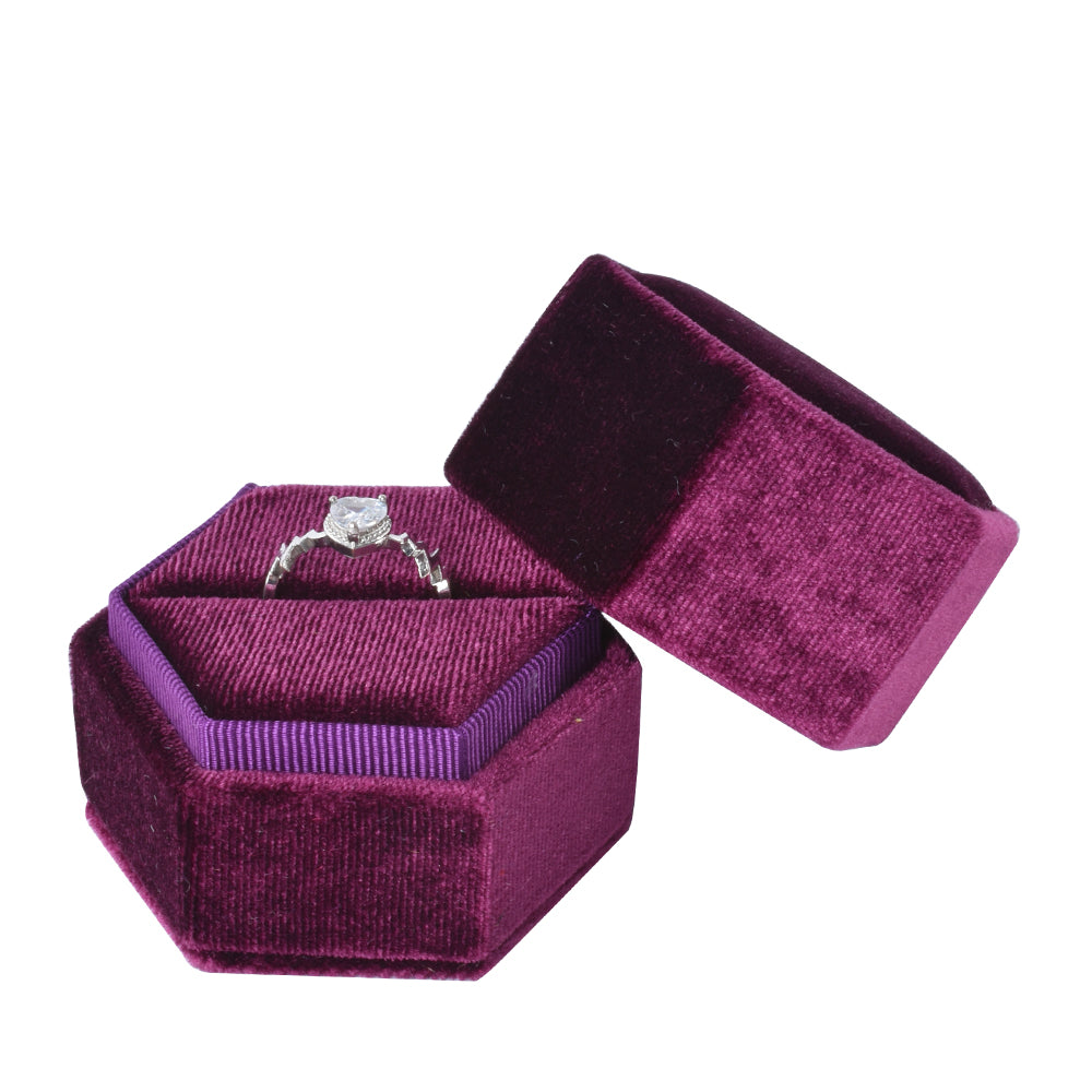 Burgundy Hexagonal Velvet Ring Box, product view 1
