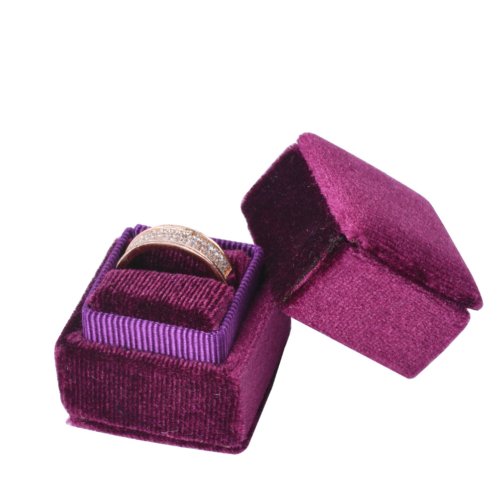 Burgundy Mini Square Velvet Ring Box, product view 2