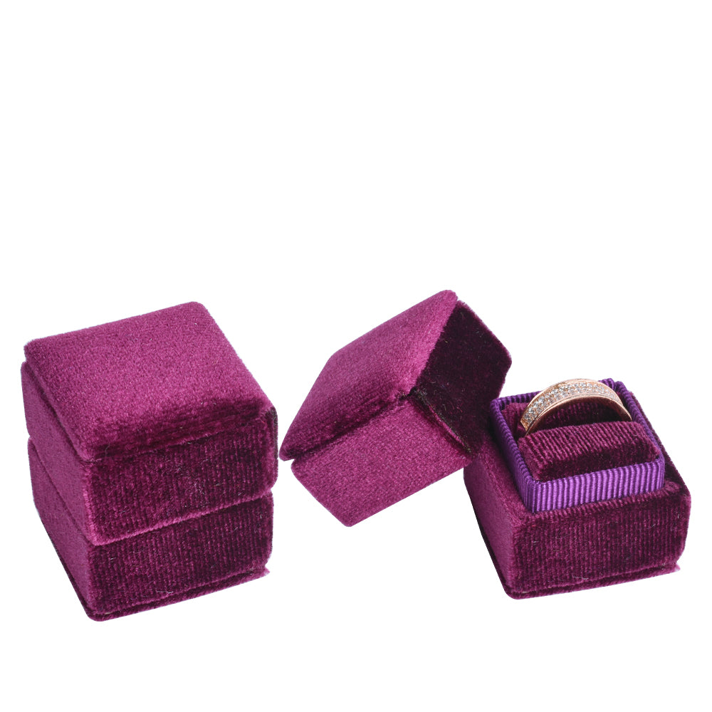 Burgundy Mini Square Velvet Ring Box, product view 1