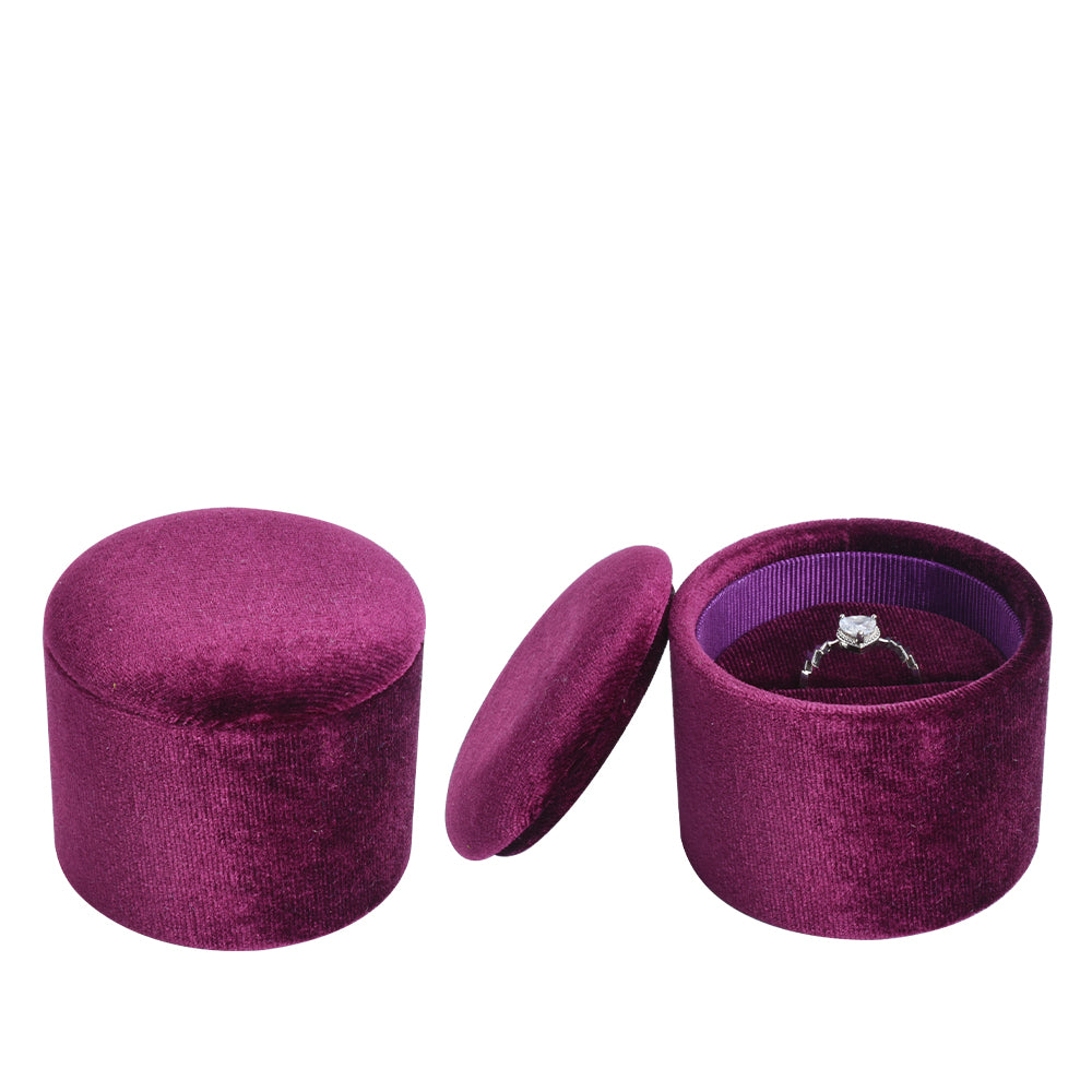 Burgundy Recessed Round Velvet Ring Box, product view 1