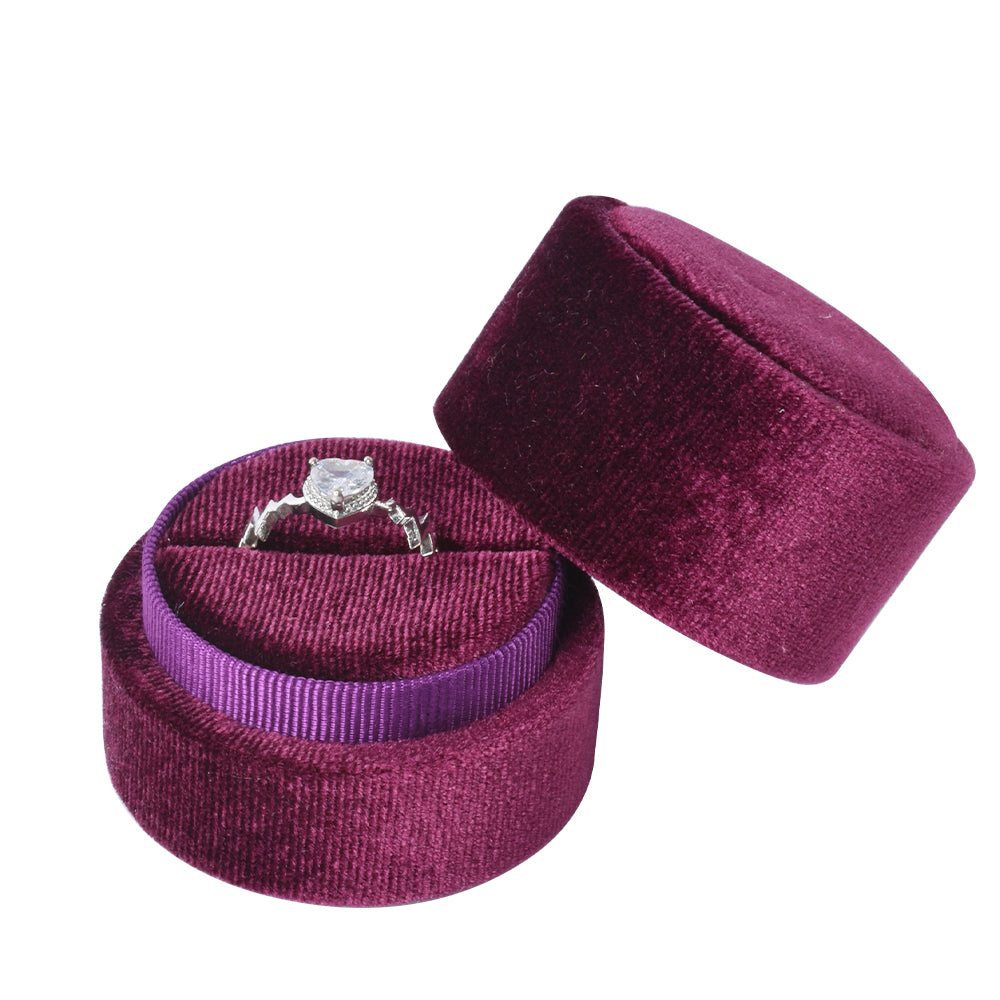 Burgundy Round Velvet Ring Box, product view 2