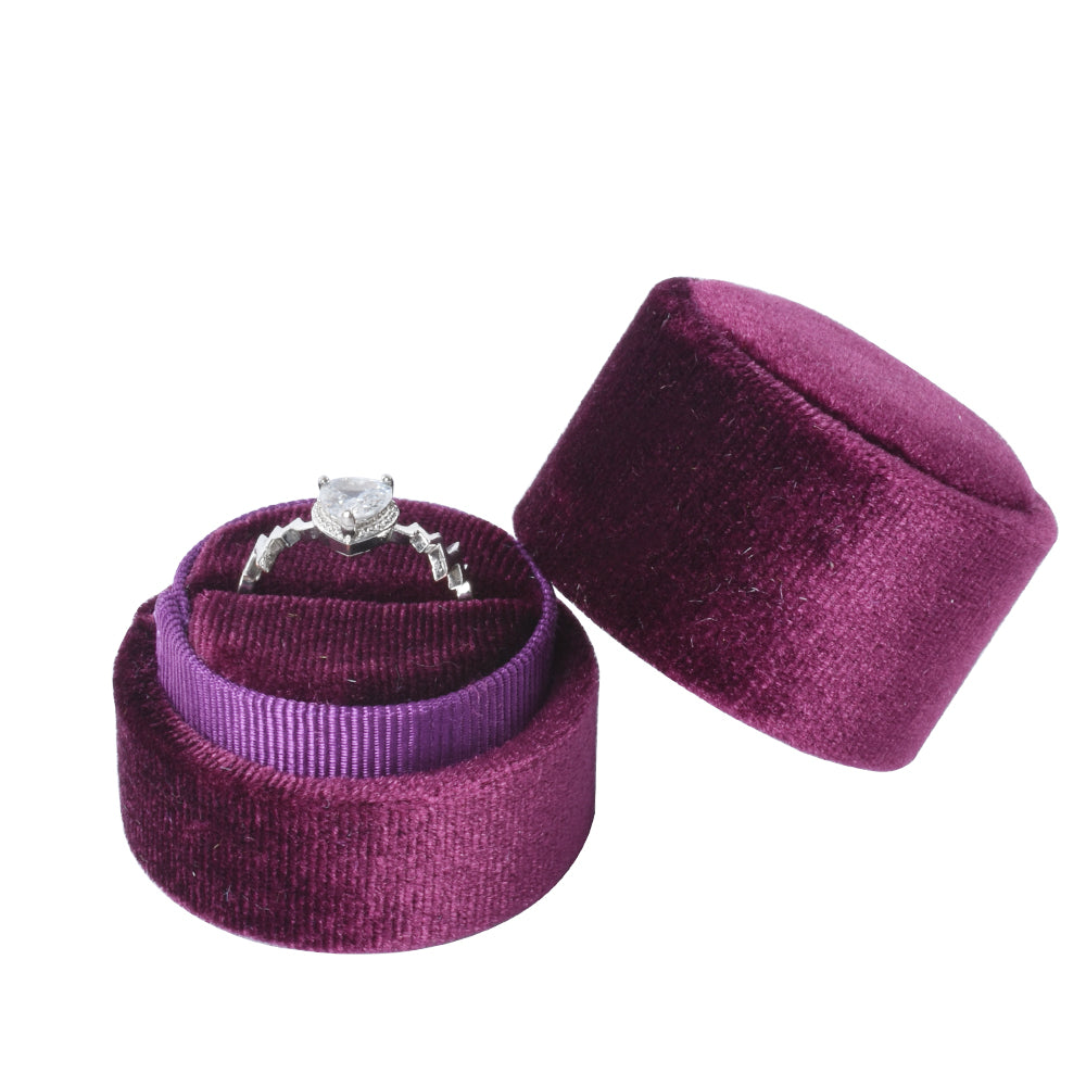 Burgundy Small Round Velvet Ring Box, product view 1