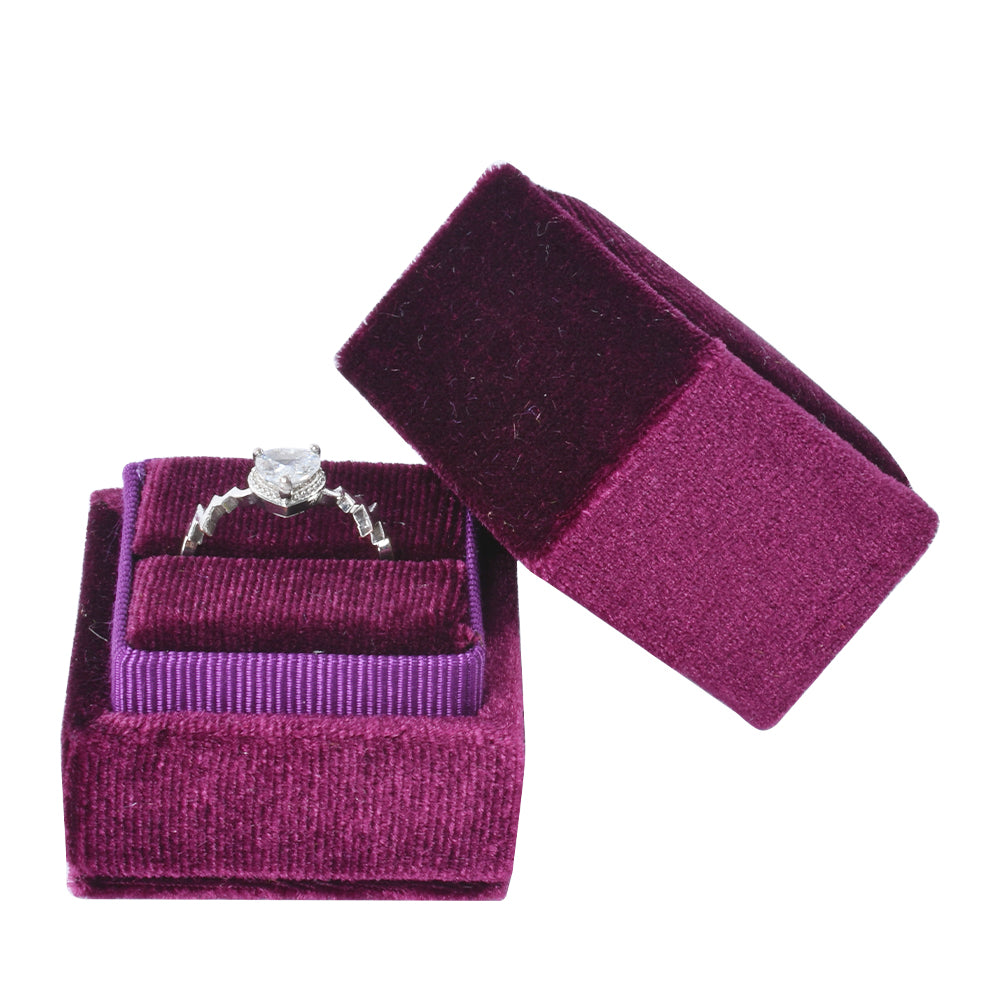 Burgundy Square Single Velvet Ring Box, product view 1