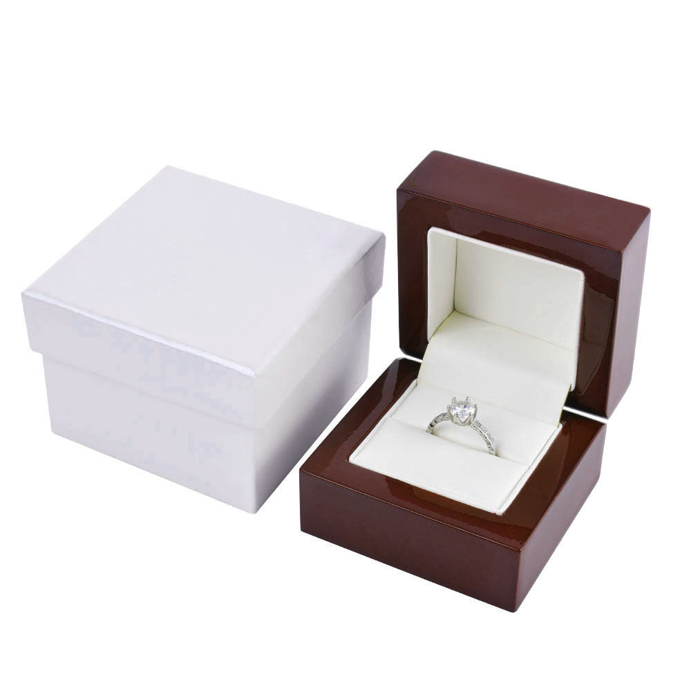 Jeweller Buy dark red wooden ring presentation box with polished exterior and soft white interior