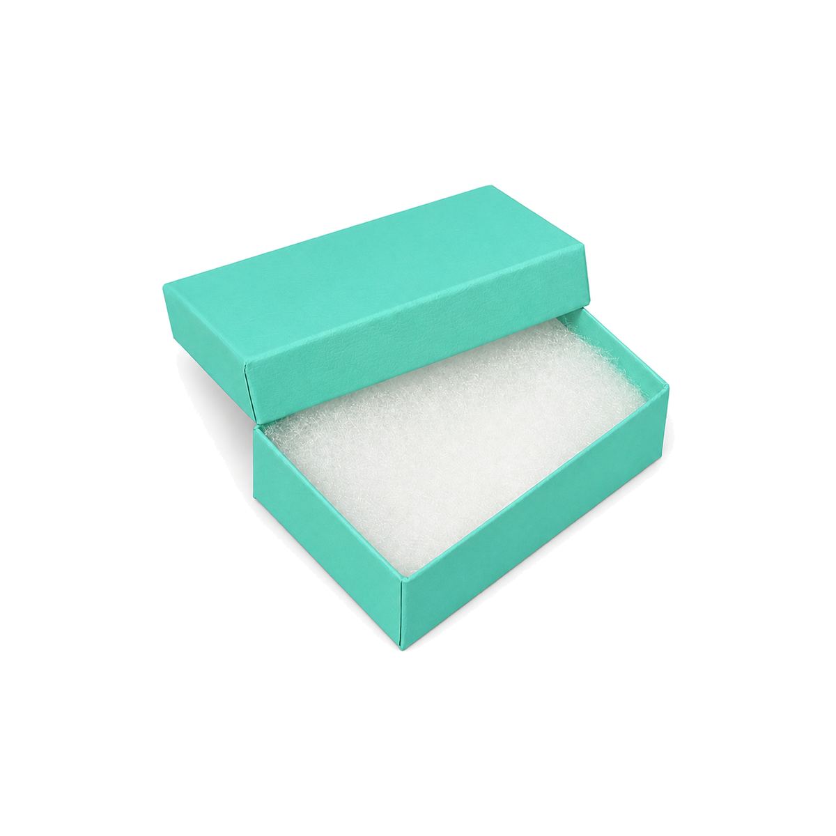 Open T blue matte cotton-filled bracelet jewelry box with white protective insert, 100-piece pack