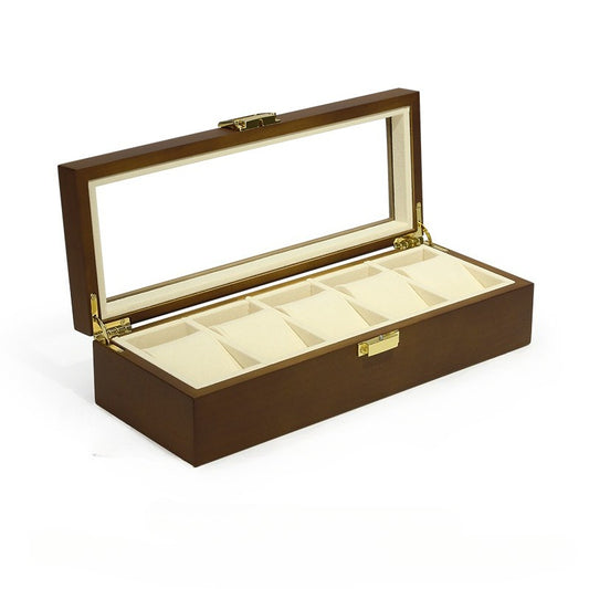 Solid Wood 5-Slot Watch Box with Lid, Watch Display Case & Organizer
