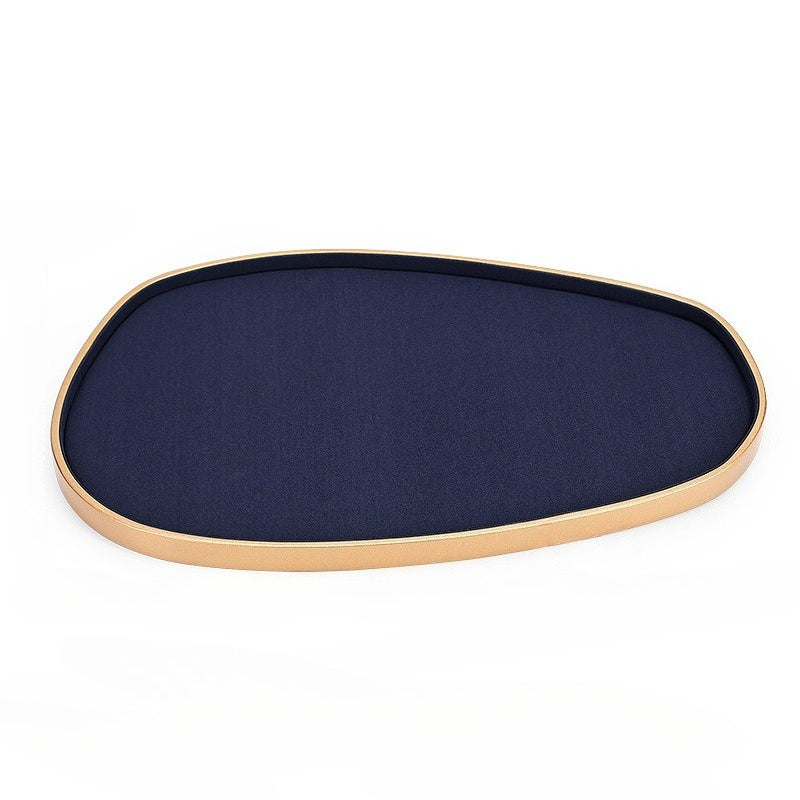 Navy Blue Velvet Jewelry Display Set with Rose Gold Trim - Complete Stand for Rings, Necklaces & Bracelets