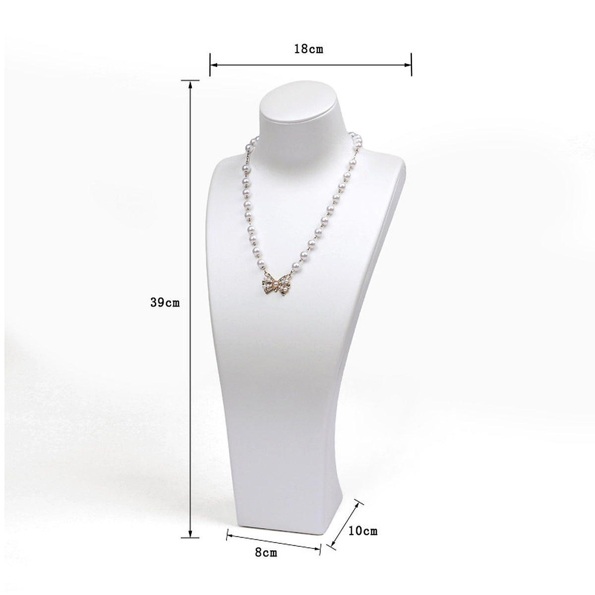 White brushed PU leather necklace display bust, 18 cm shoulder x 39 cm high - CND055