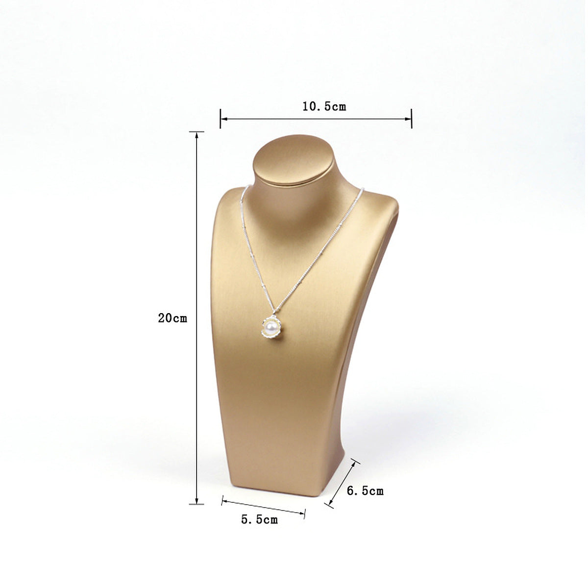Gold brushed PU leather necklace display bust, 10.5 cm shoulder x 20 cm high - CND067