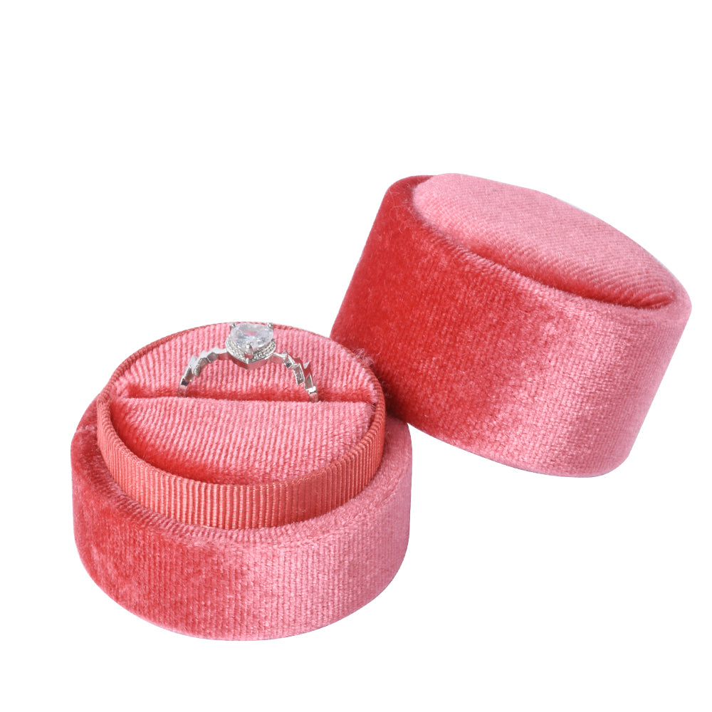 Coral Round Velvet Ring Box, product view 2
