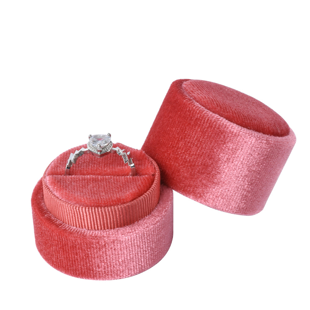 Coral Small Round Velvet Ring Box, product view 1