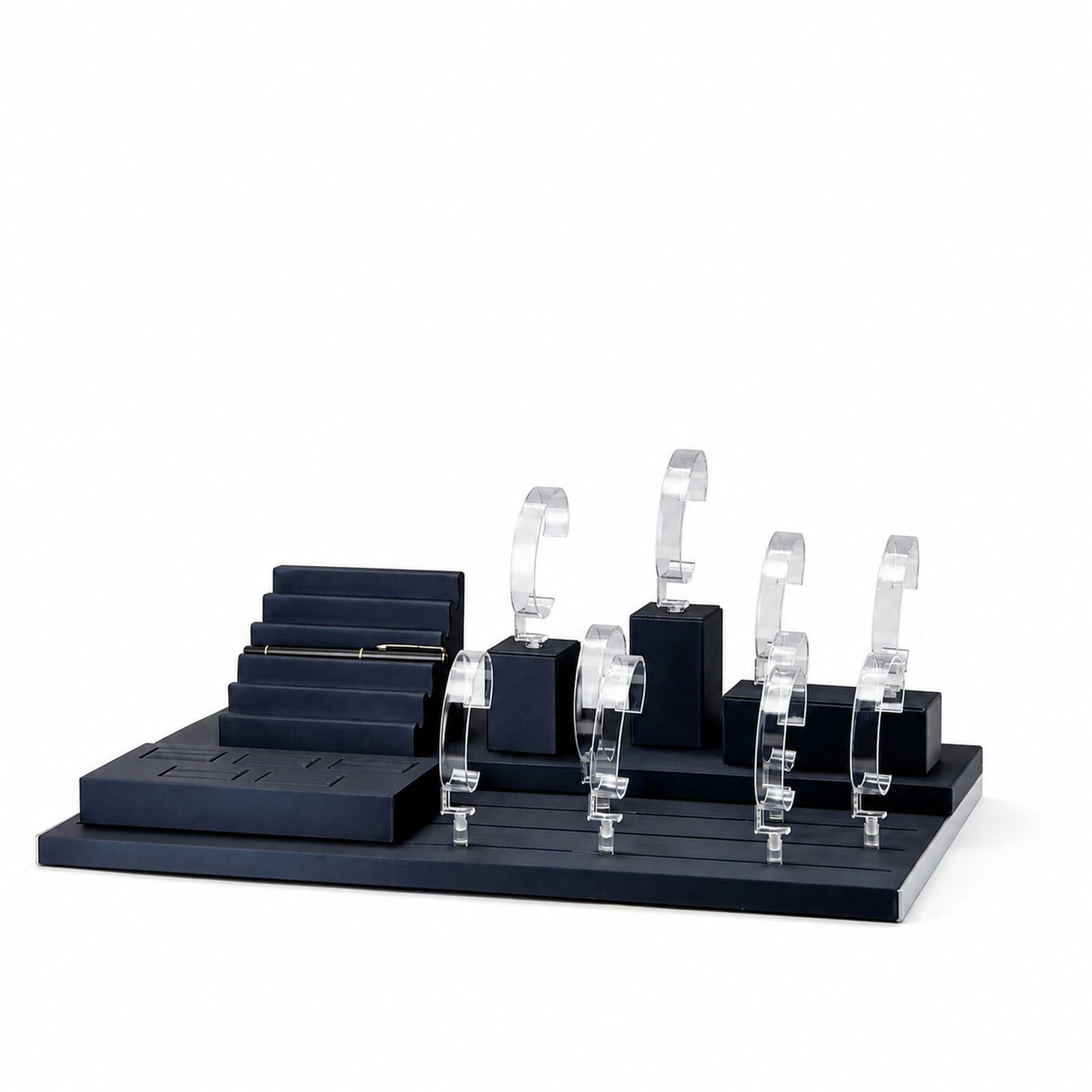 Custom Black Acrylic Watch Display Tray Collection without the backboard for configuration review