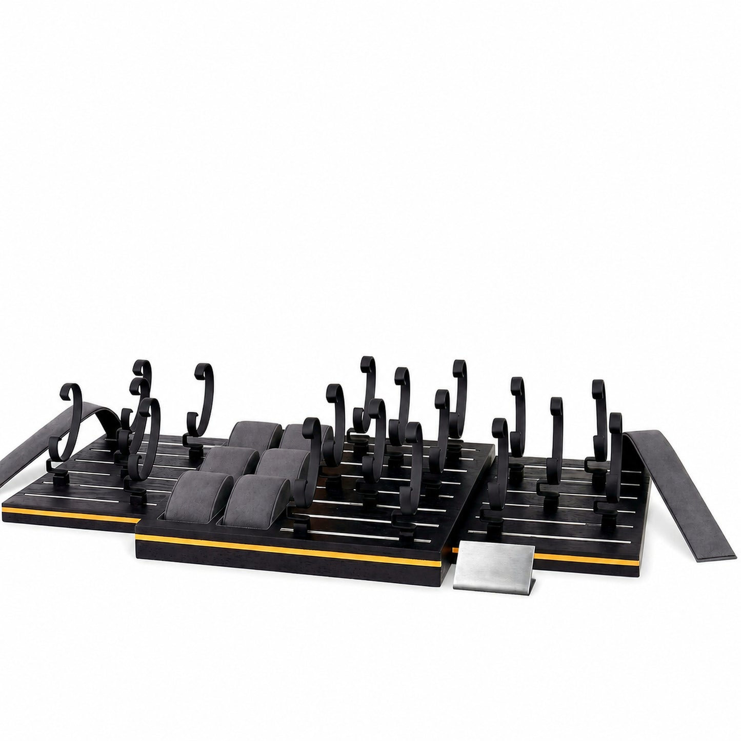 Custom Black Charcoal Watch Stand and Tray Set without the backboard for configuration review