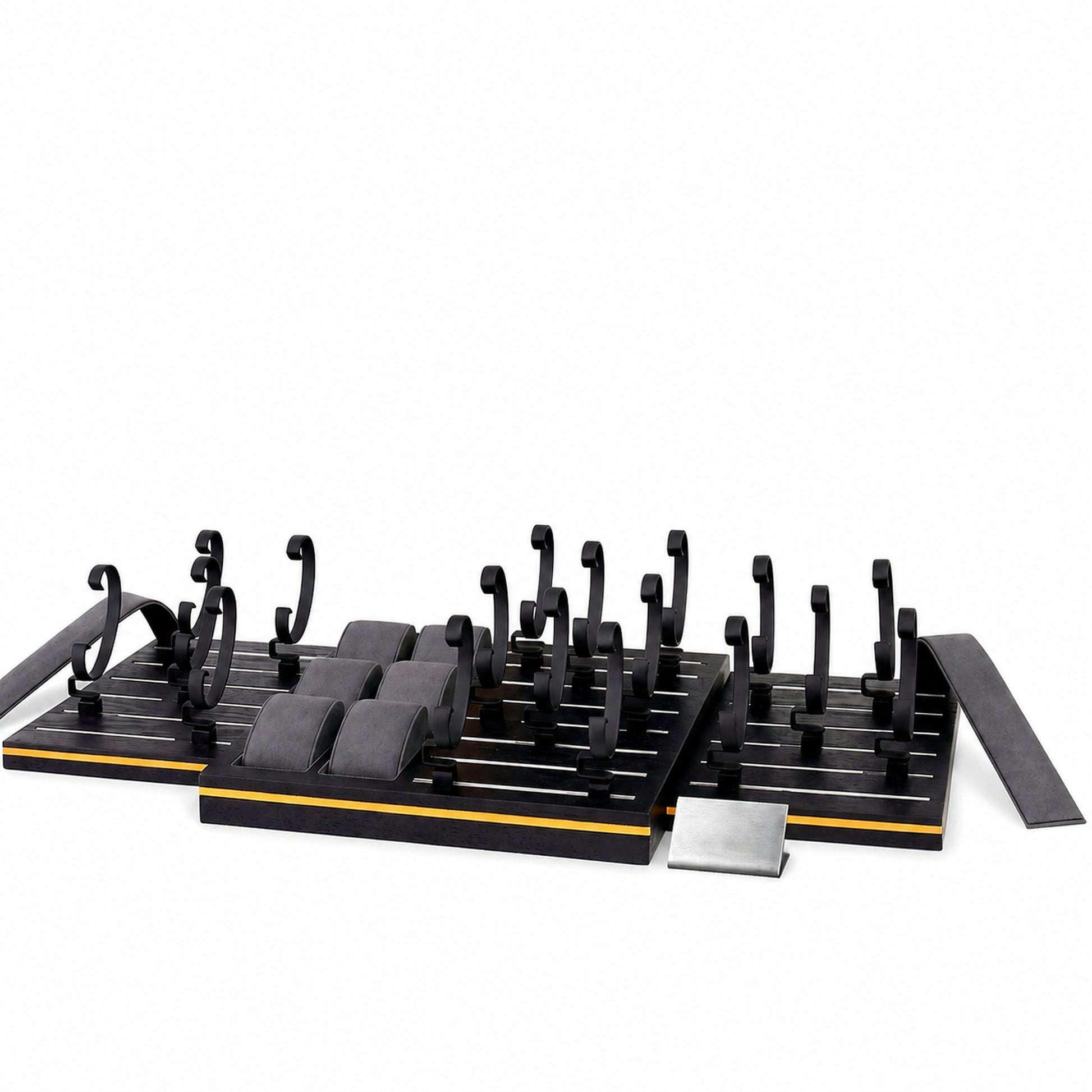 Custom Black Charcoal Watch Stand and Tray Set without the backboard for configuration review