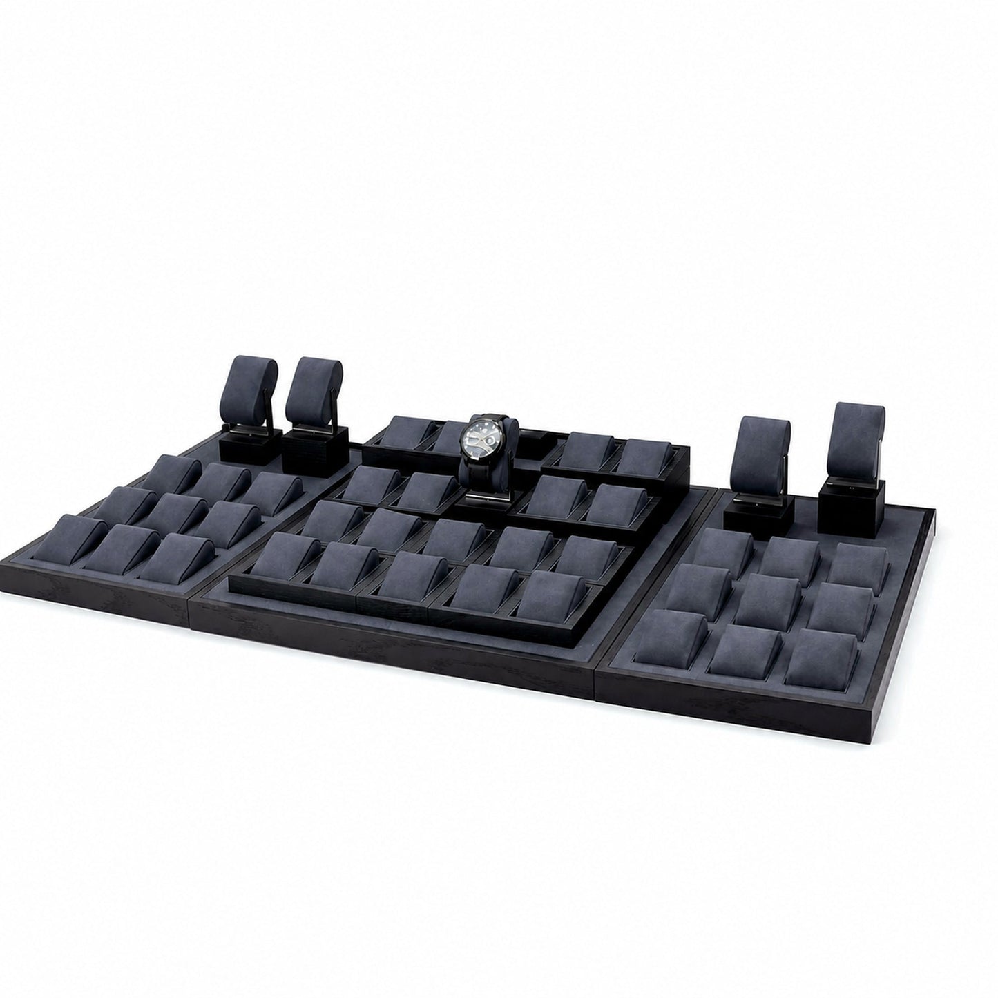 Custom Black Modular Watch Tray and Stand Set without the backboard for configuration review