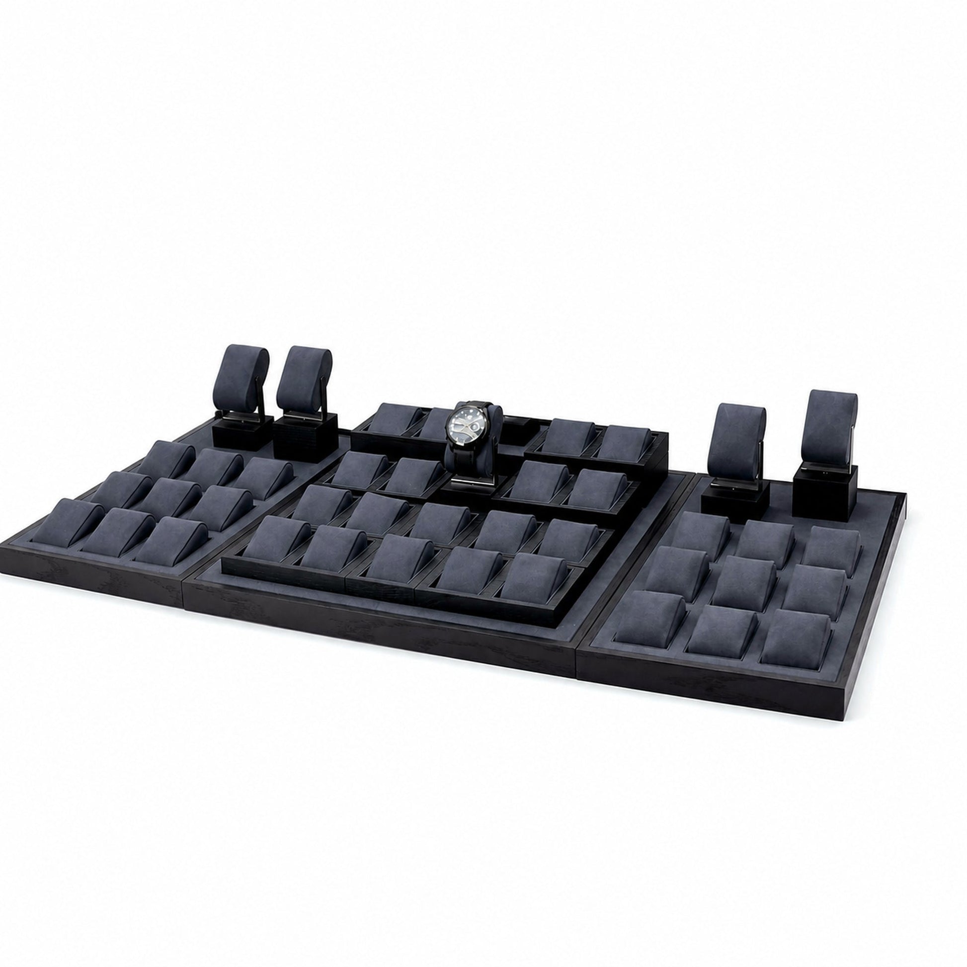Custom Black Modular Watch Tray and Stand Set without the backboard for configuration review