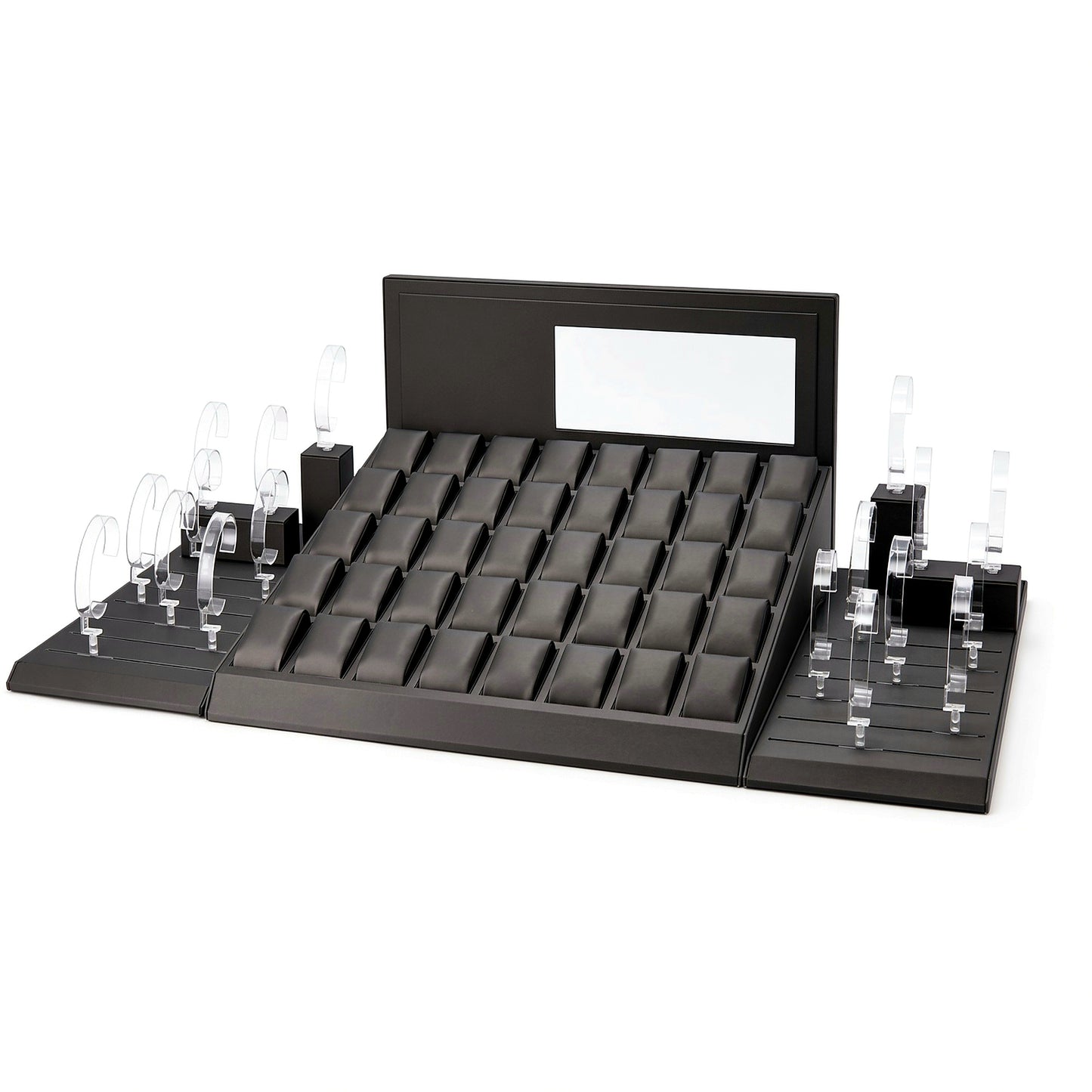 Custom Black Multi-Slot Watch Tray Collection with the full backboard for configuration review