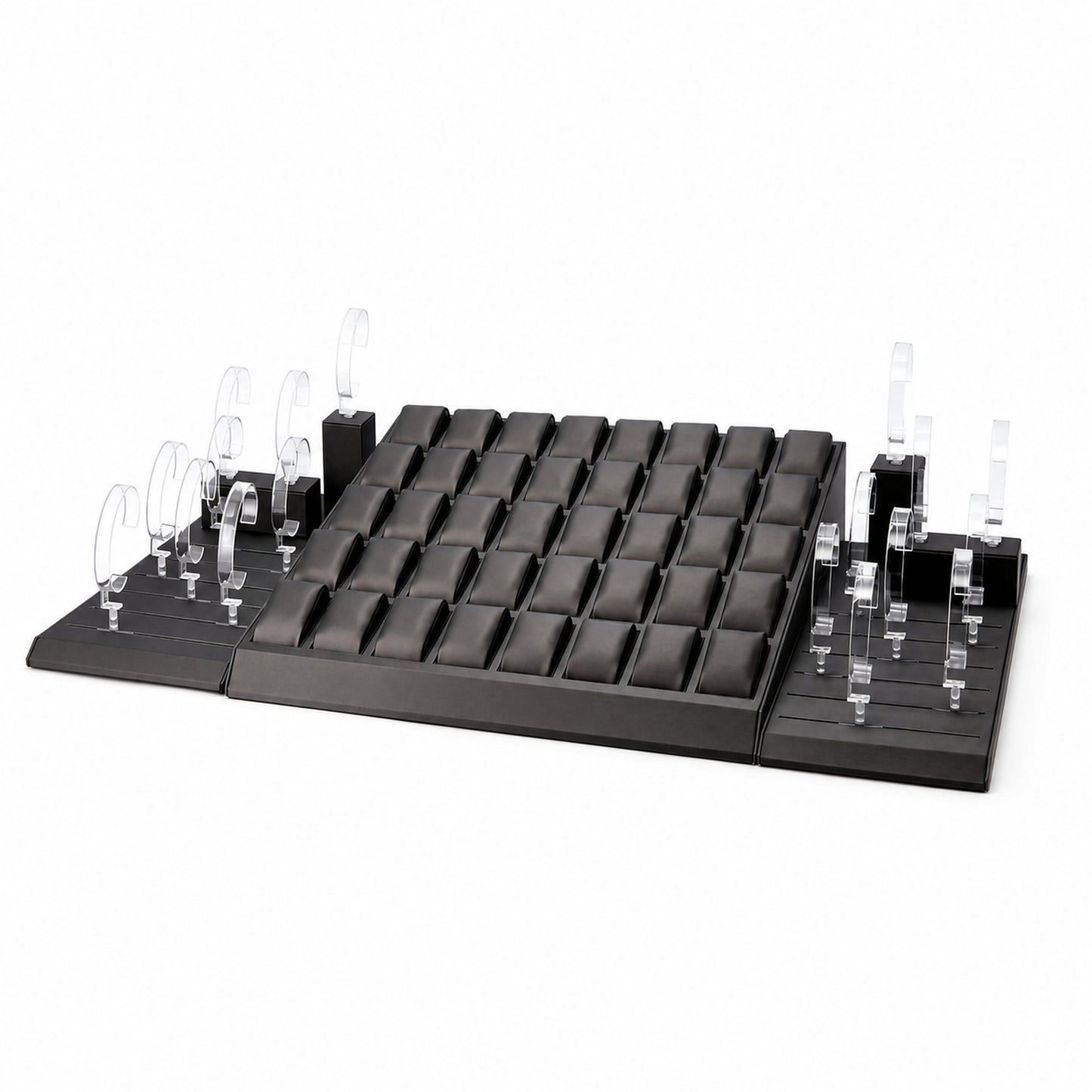 Custom Black Multi-Slot Watch Tray Collection without the backboard for configuration review