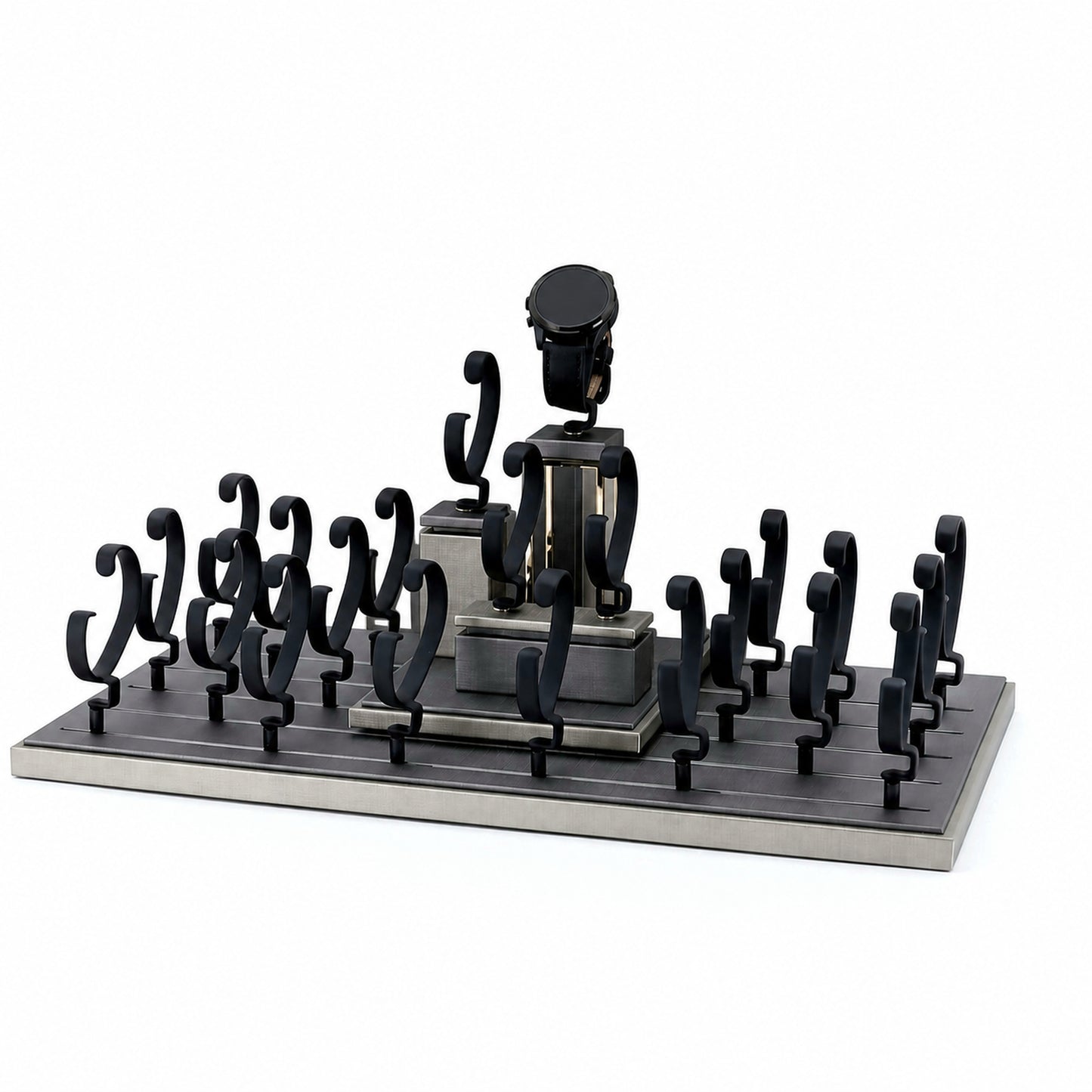 Custom Black Watch Holder Pedestal Display Set without the backboard for configuration review