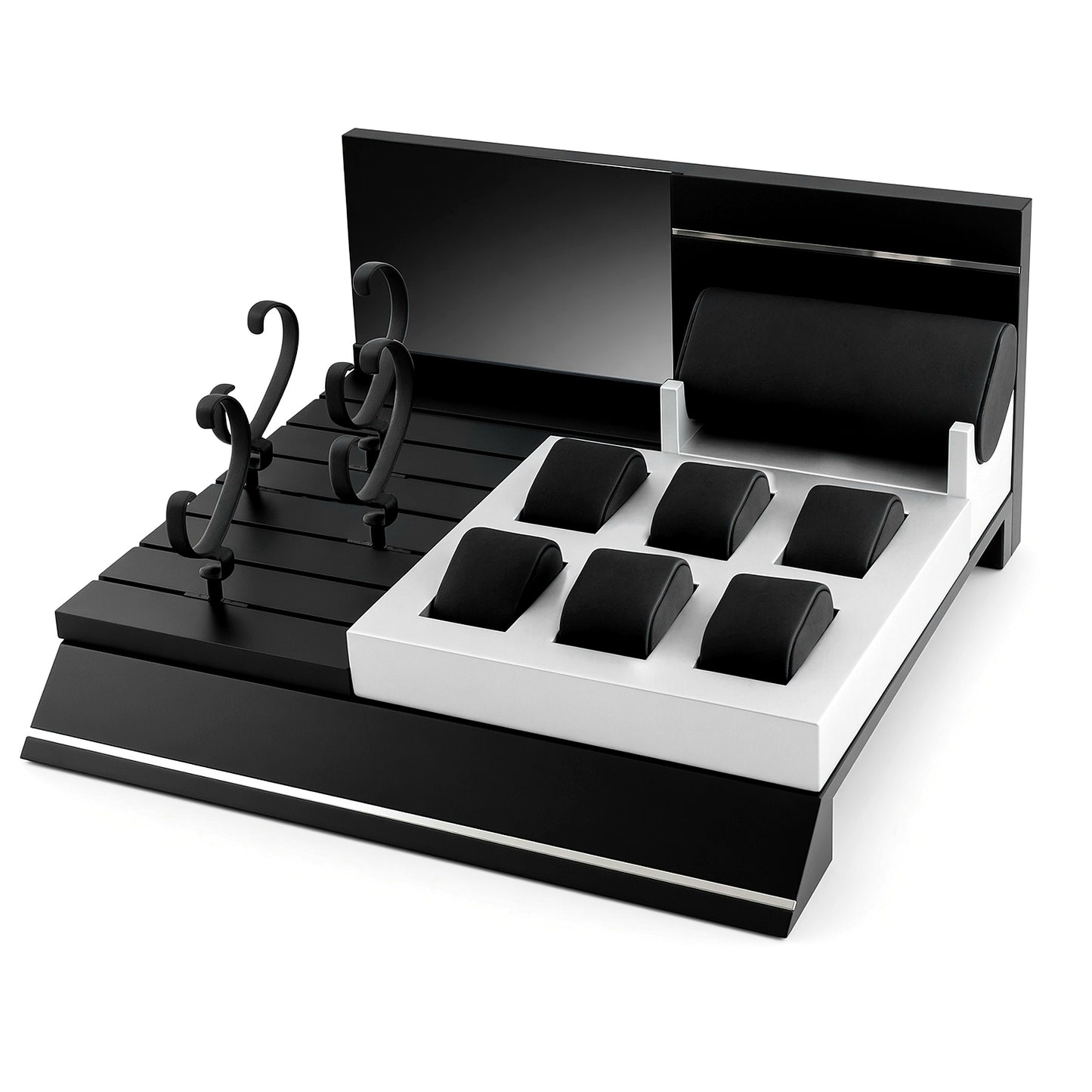 Custom Black White Modular Watch Counter Display Set with the full backboard for configuration review