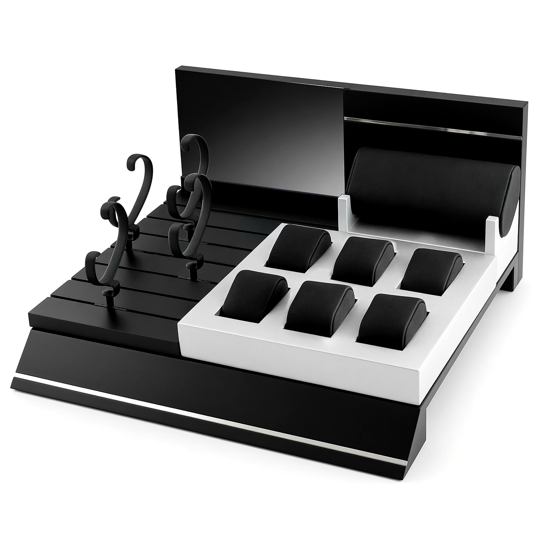 Custom Black White Modular Watch Counter Display Set with the full backboard for configuration review
