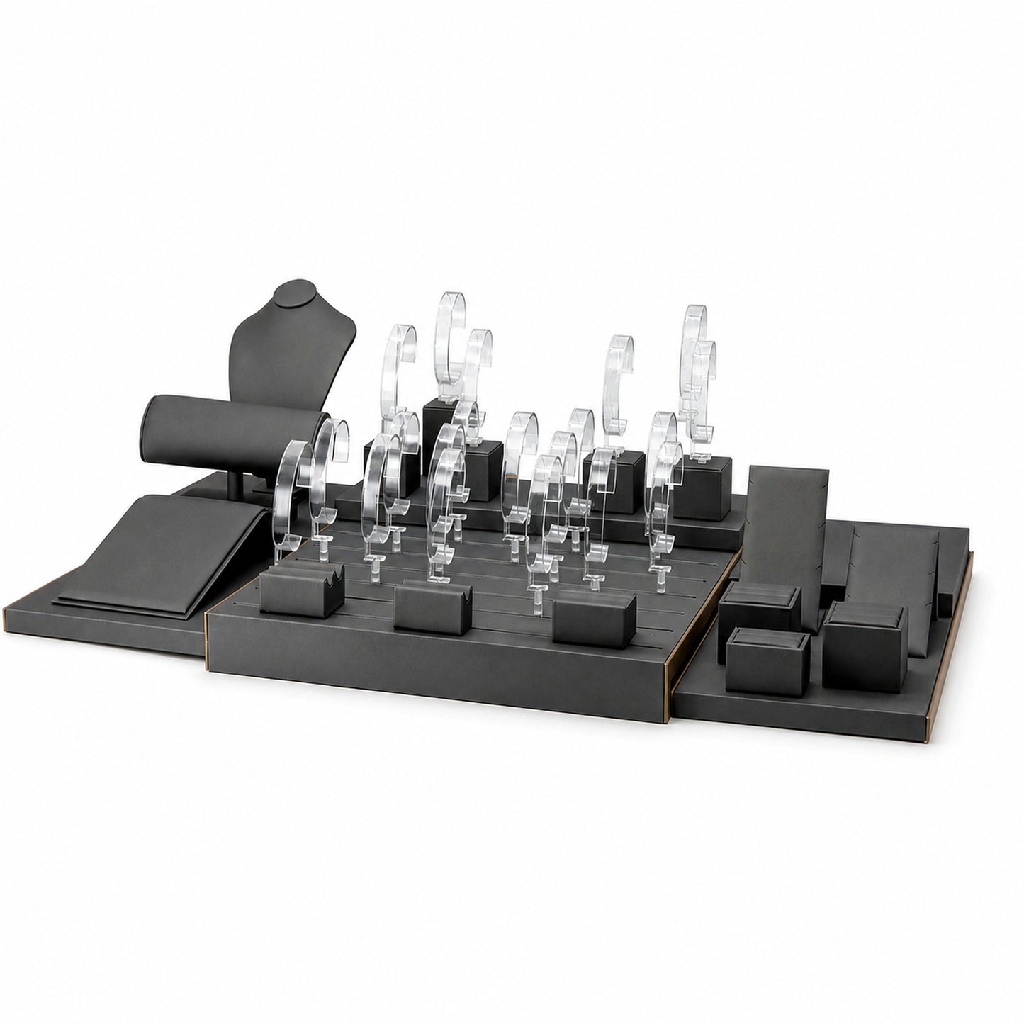 Custom Charcoal Rectangular Watch Display Set without the backboard for configuration review