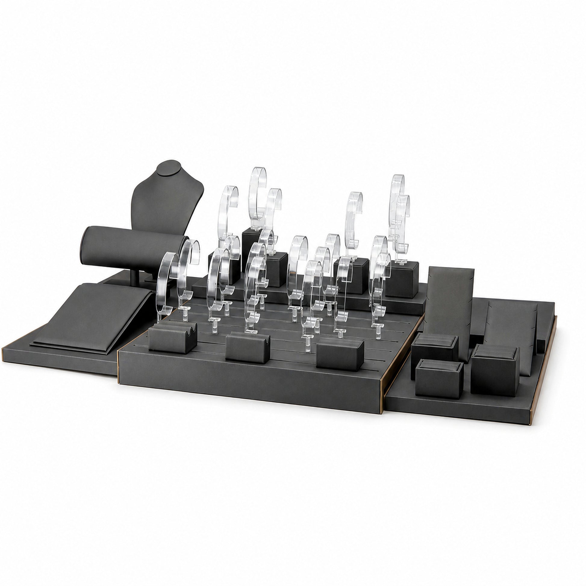 Custom Charcoal Rectangular Watch Display Set without the backboard for configuration review