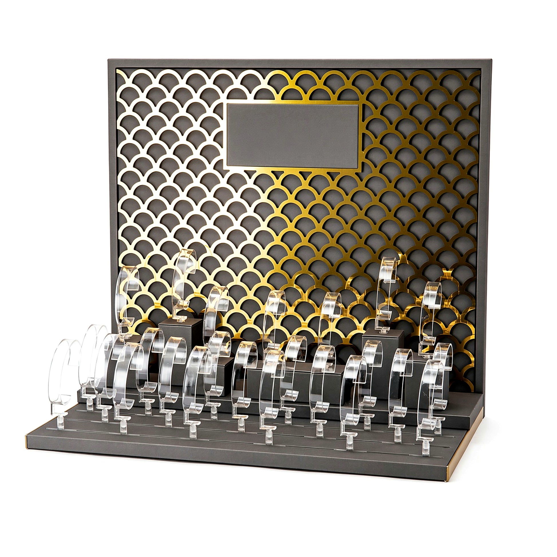 Custom Clear Multi-Row Watch Display Tray with the full backboard for configuration review