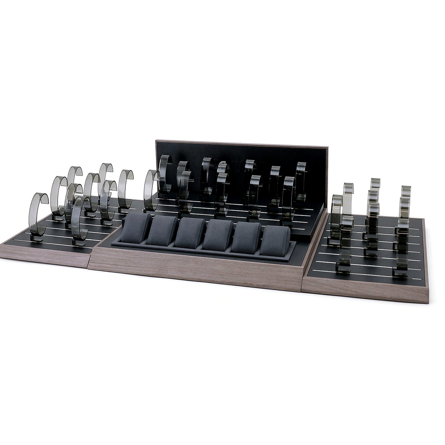 Custom Gray Modular Watch Bracelet Display Tray with the full backboard for configuration review
