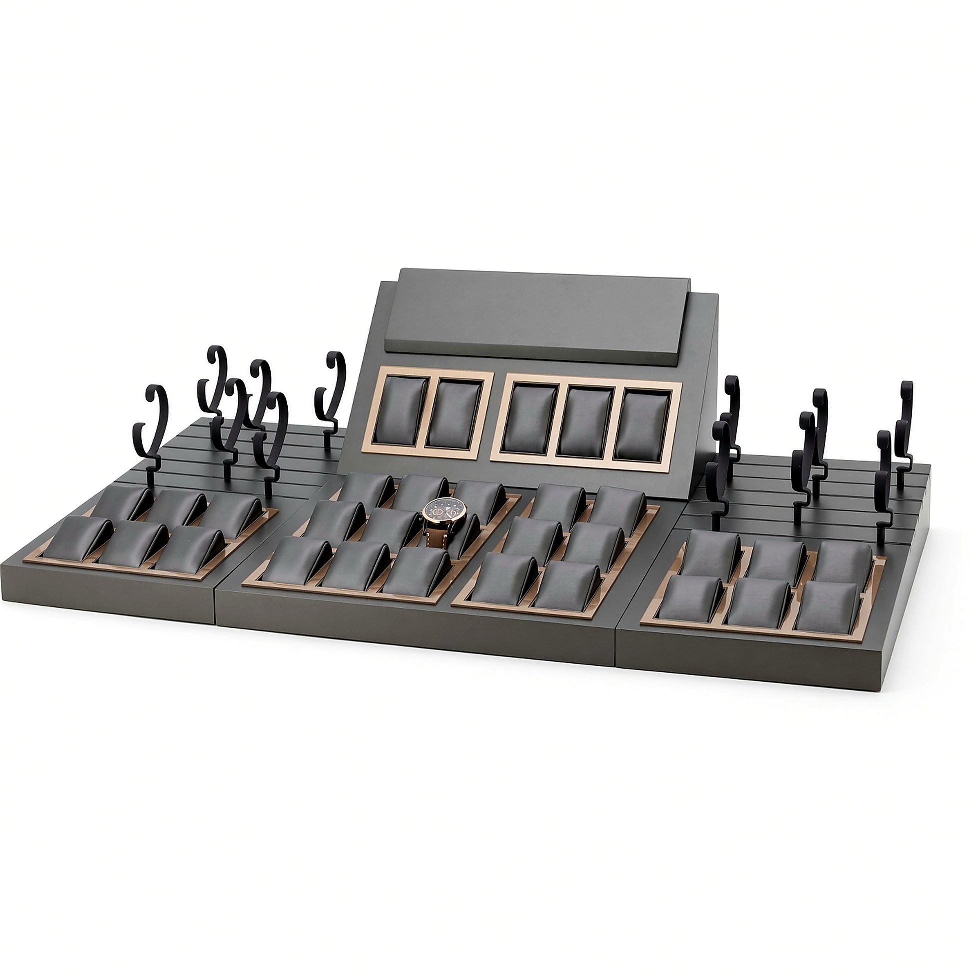 Custom Gray Modular Watch Tray and Holder Set with the full backboard for configuration review