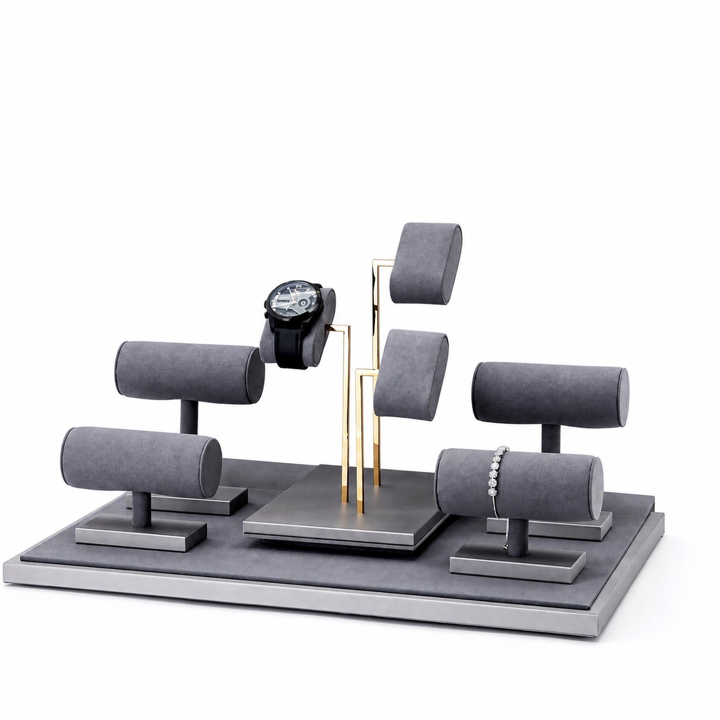Custom Gray T-Bar Watch Bracelet Display Set without the backboard for configuration review