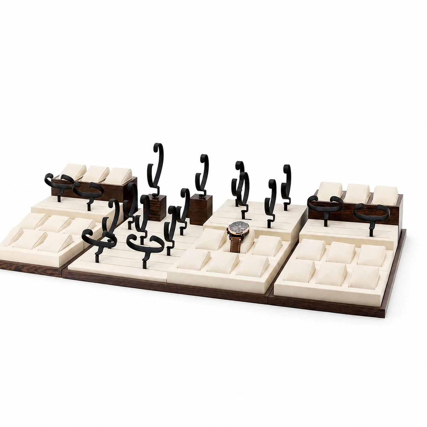 Custom Ivory Black Hook Watch Display Tray without the backboard for configuration review