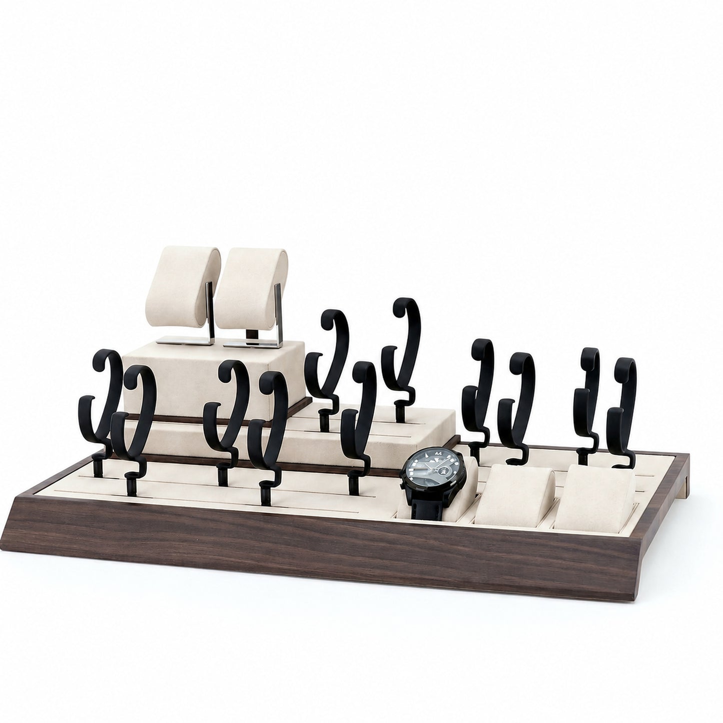 Custom Ivory Black Watch Display Tray System without the backboard for configuration review