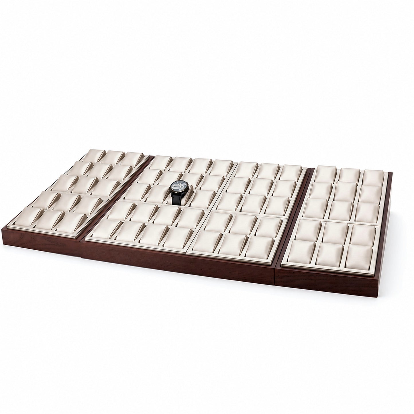Custom Ivory Wood Grid Watch Display Tray without the backboard for configuration review