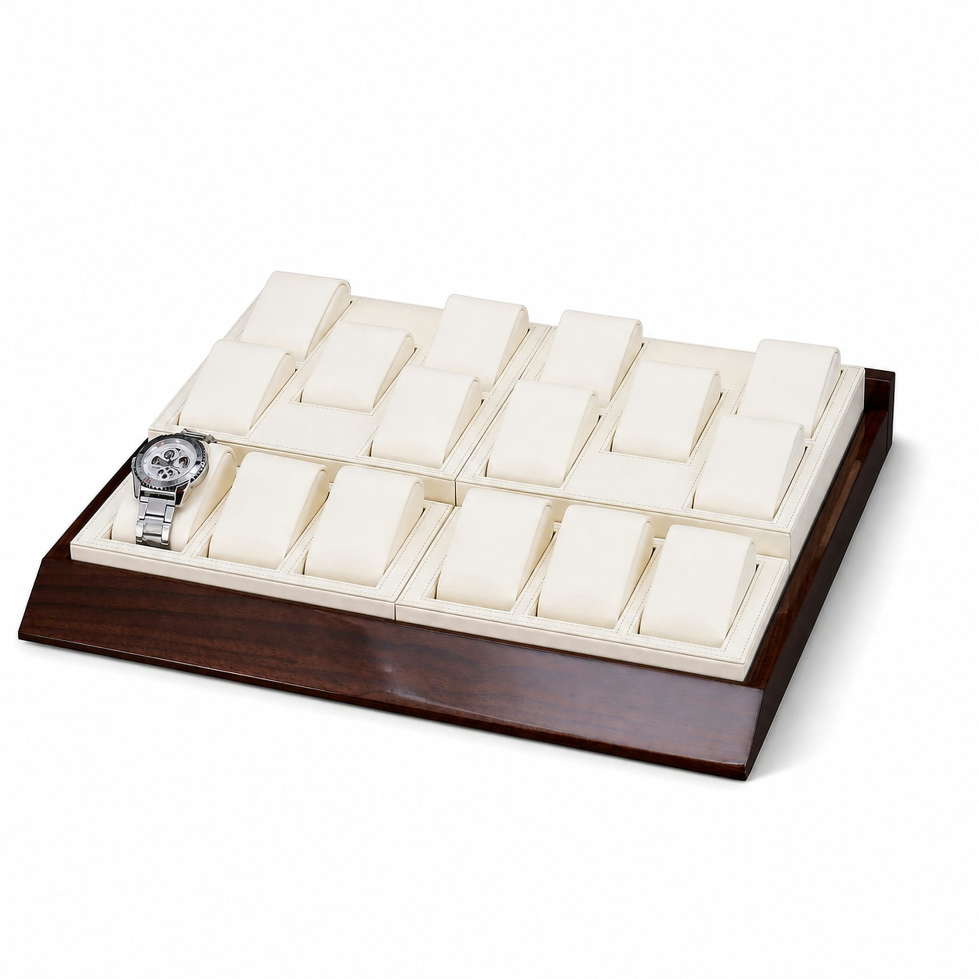 Custom Ivory Wood Watch Pillow Display Tray without the backboard for configuration review