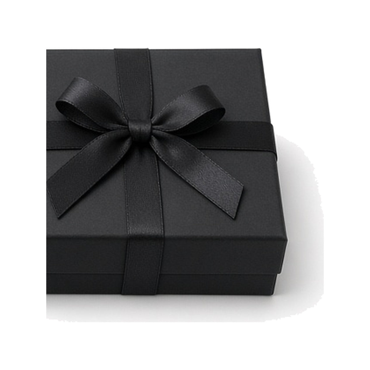 Black ribbon closure custom jewelry box in 9 x 9 x 3 cm