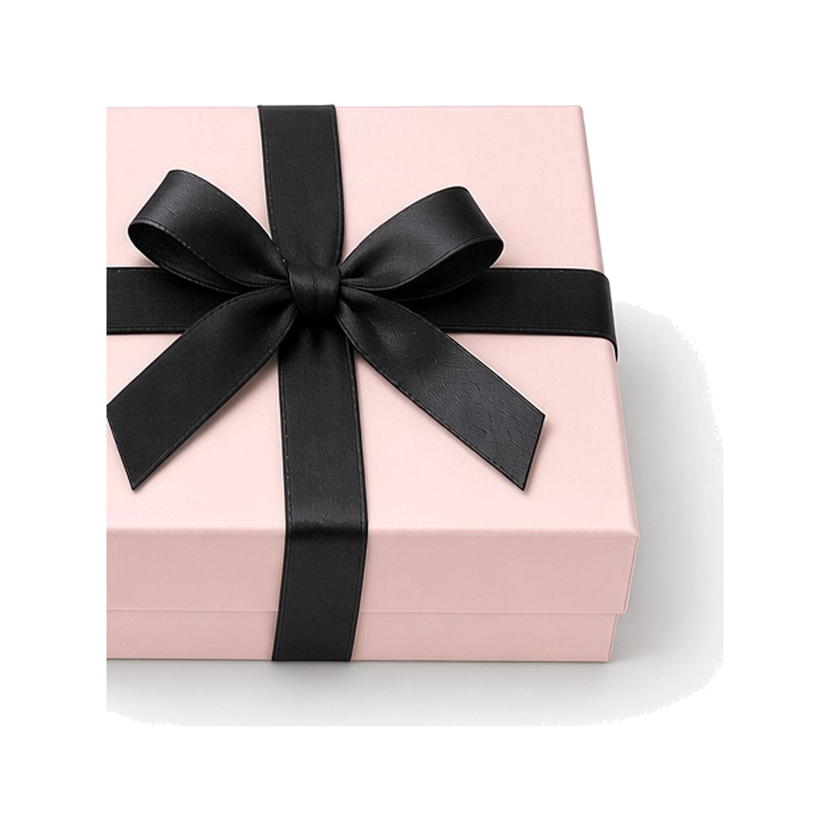 Pale pink ribbon closure custom jewelry box in 9 x 9 x 3 cm