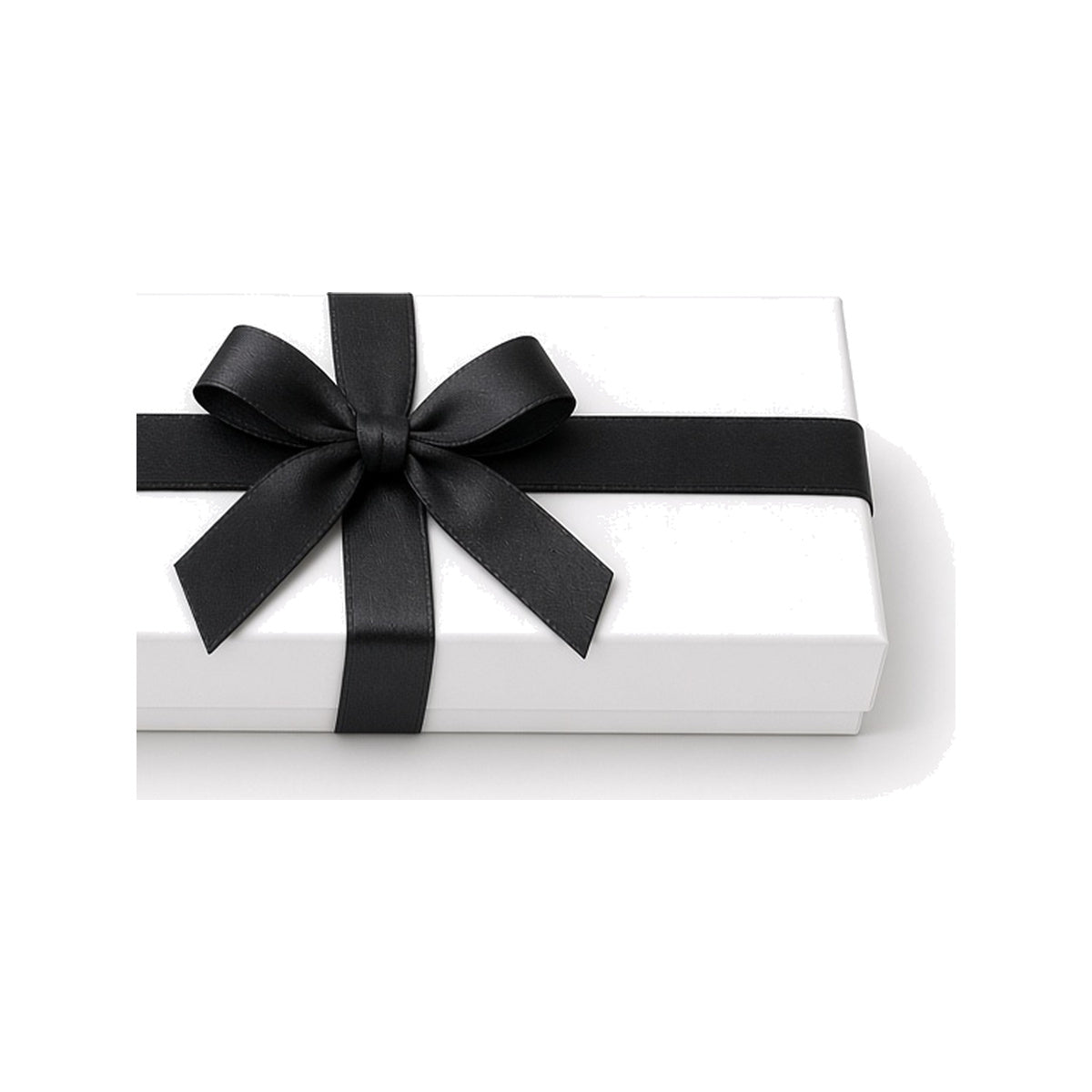 White ribbon closure custom necklace box in 22 x 5.5 x 3 cm