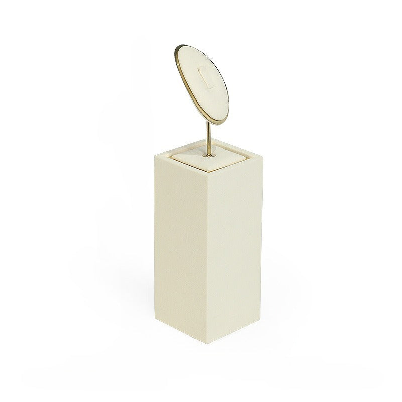 Beige Velvet Jewelry Display Set with Gold Metal Accents - Complete Retail Stand with Busts, Ring, Earring & Bracelet Holders