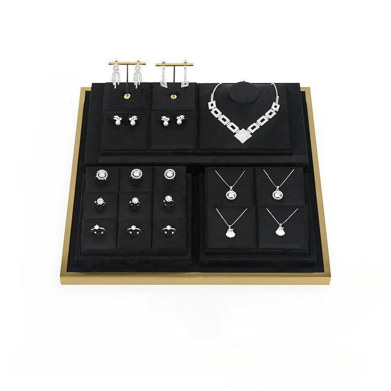 Black Microfiber Jewelry Display Tray with Metal Frame, Luxury Tray for Necklaces & Rings