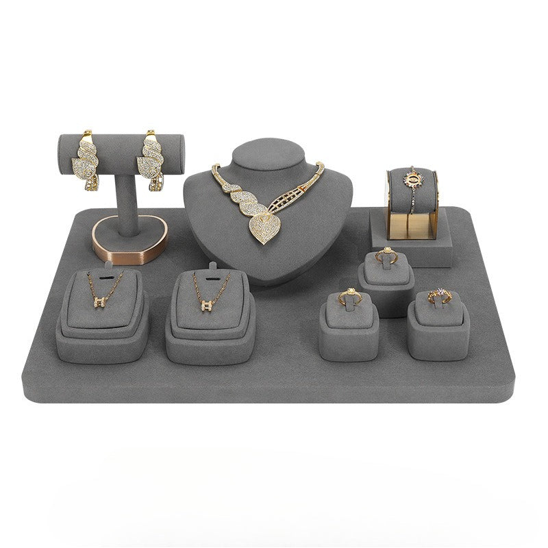 Grey Microfiber Human Bust Jewelry Display Stand, Luxury Necklace & Ring Display Prop