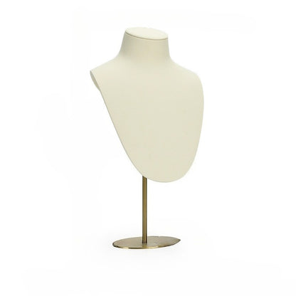 Beige Velvet Jewelry Display Set with Gold Metal Accents - Complete Retail Stand with Busts, Ring, Earring & Bracelet Holders