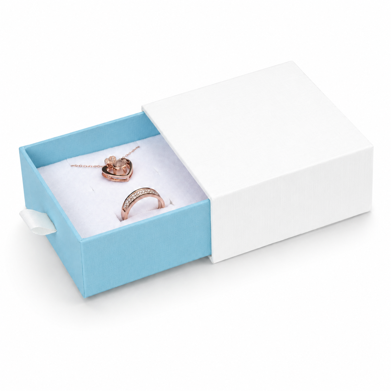 White & Baby Blue Drawer Jewelry Boxes – 24 Pack