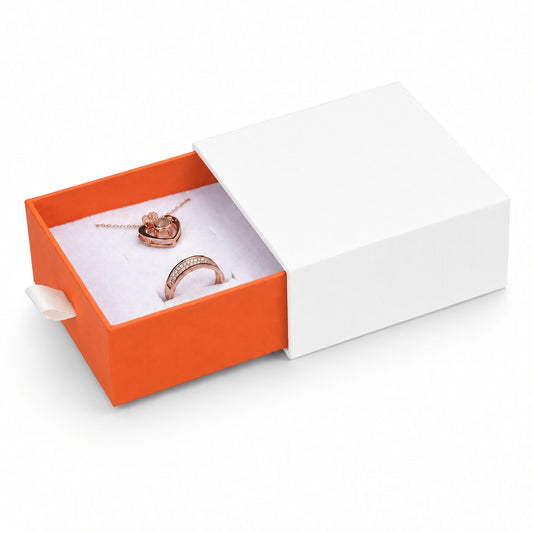Orange drawer jewelry box packaging for rings, earrings, studs, pendants and compact necklaces — product view 6.