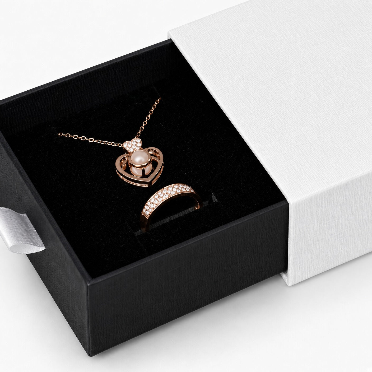 Black drawer jewelry packaging for rings, earrings, studs, pendants and compact necklaces — product view 6.
