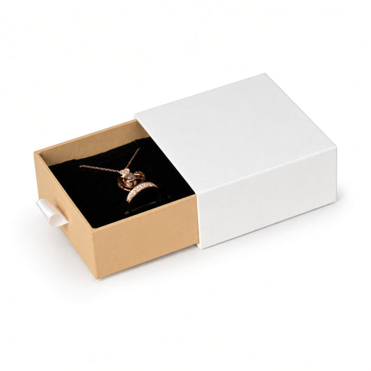 Gold drawer style jewelry box for rings, earrings, studs, pendants and compact necklaces — product view 4.