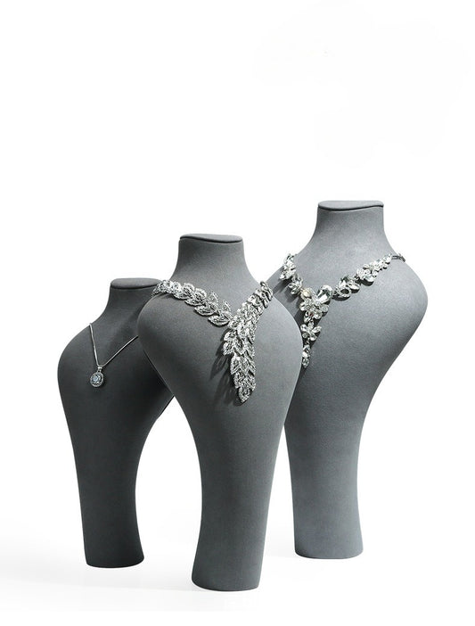 Gray Microfiber Jewelry Display Stand - Torso Necklace Holder