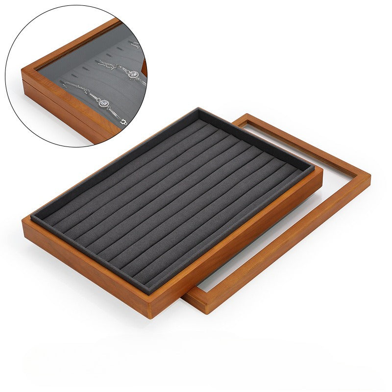 New Wooden Jewelry Display Tray with Lid for Necklaces & Rings
