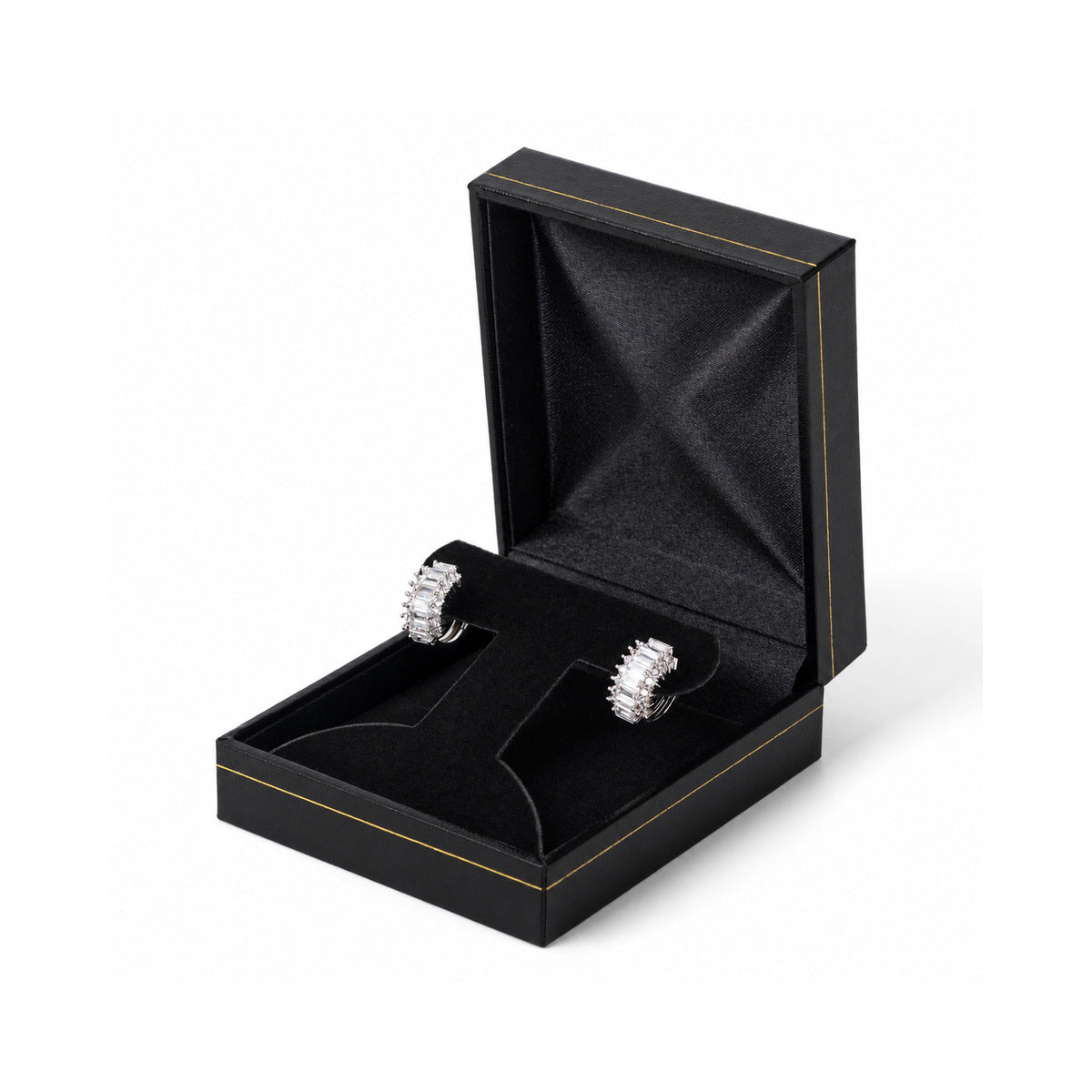 earring box - 12pcs Black Gold Leatherette Earring Box Boxes LH2-BK BK front view