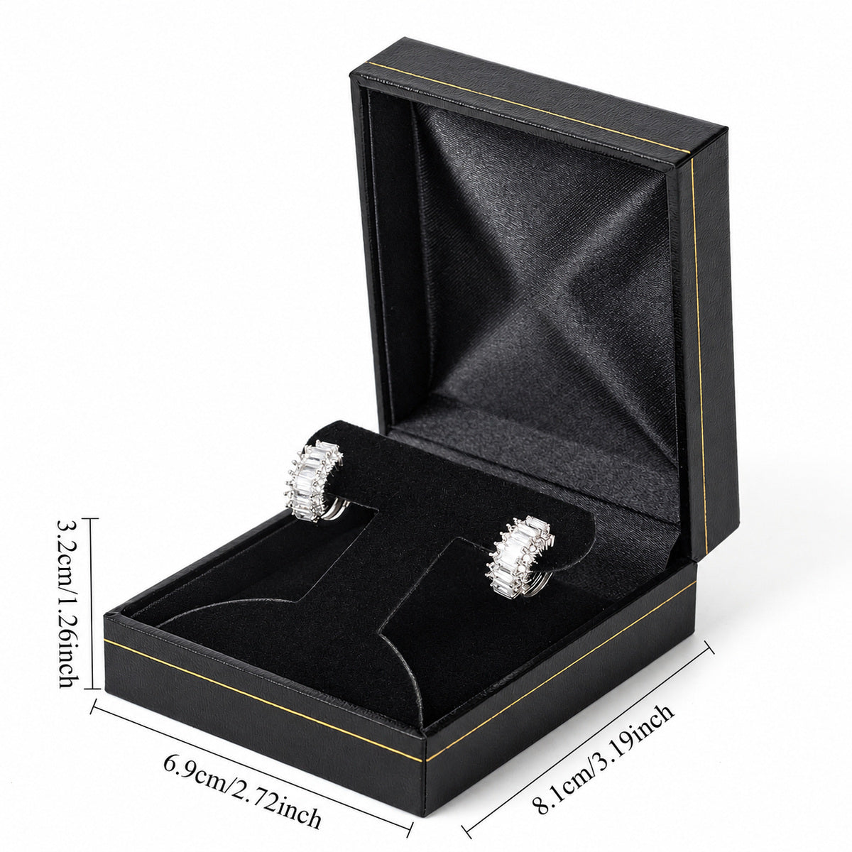 earring box - 12pcs Black Gold Leatherette Earring Box Boxes LH2-BK BK side view